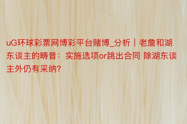uG环球彩票网博彩平台赌博_分析｜老詹和湖东谈主的畴昔：实施选项or跳出合同 除湖东谈主外仍有采纳？