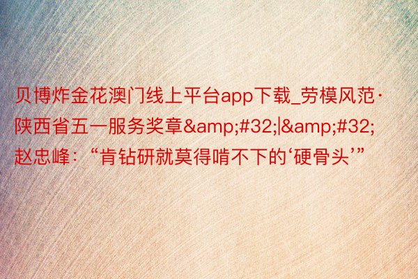 贝博炸金花澳门线上平台app下载_劳模风范·陕西省五一服务奖章&#32;|&#32;赵忠峰：“肯钻研就莫得啃不下的‘硬骨头’”