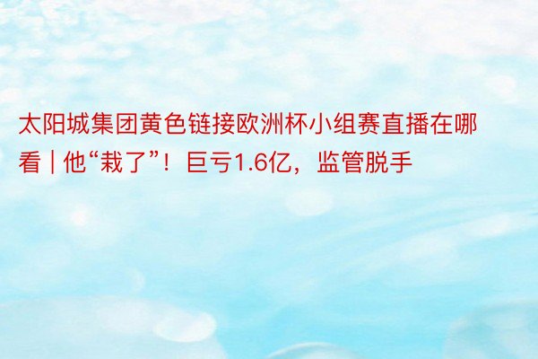 太阳城集团黄色链接欧洲杯小组赛直播在哪看 | 他“栽了”！巨亏1.6亿，监管脱手