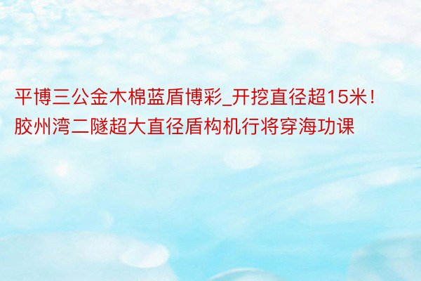 平博三公金木棉蓝盾博彩_开挖直径超15米！胶州湾二隧超大直径盾构机行将穿海功课