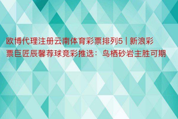 欧博代理注册云南体育彩票排列5 | 新浪彩票巨匠辰馨荐球竞彩推选：鸟栖砂岩主胜可期
