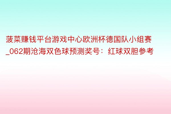 菠菜赚钱平台游戏中心欧洲杯德国队小组赛_062期沧海双色球预测奖号：红球双胆参考